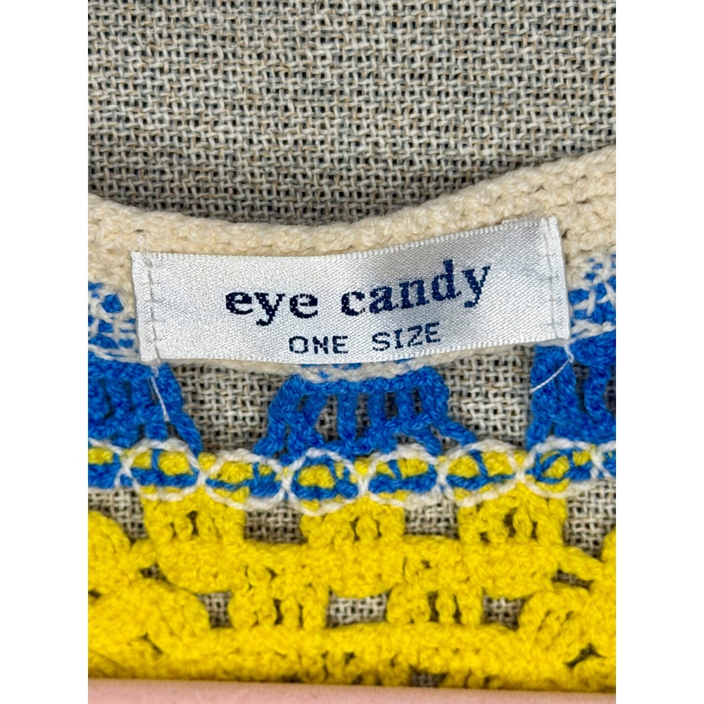 Eye Candy Crochet Granny Square Vest Multi-Color Button Front Boho Knit One Size - Picture 3 of 13